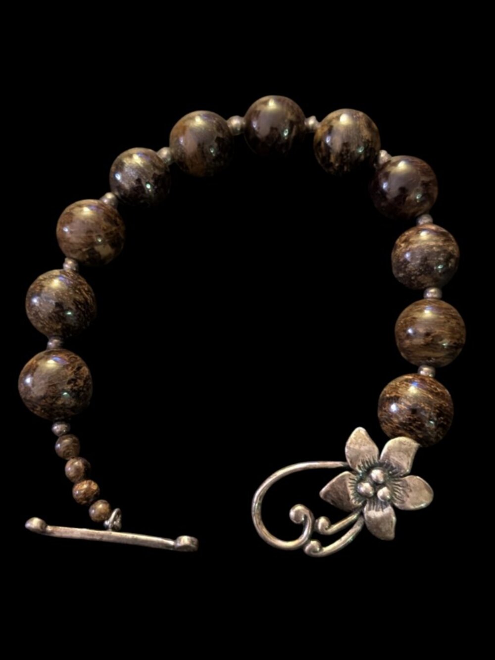 Silpada 925 Sterling Silver Bronzite Bead Size 6.5" Statement Bracelet